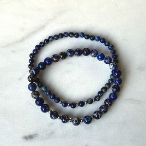 Set of 2 Jasper Bracelets with silver accents